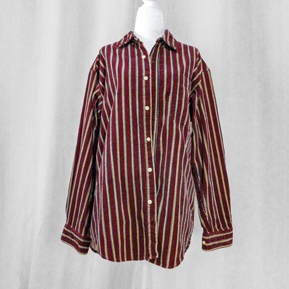 Vintage maroon striped corduroy button down - Picture 1 of 6